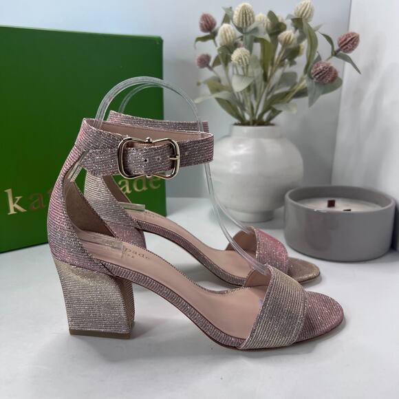 Kate Spade Susane Glitter Block Heel Sandals Pink Lurex S733001 Women's 6M NWB - Picture 3 of 12